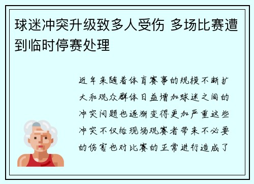 球迷冲突升级致多人受伤 多场比赛遭到临时停赛处理